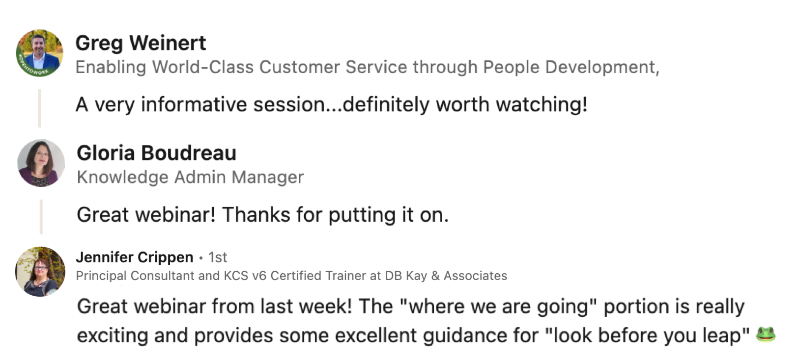 LinkedIn comments about a recent webinar