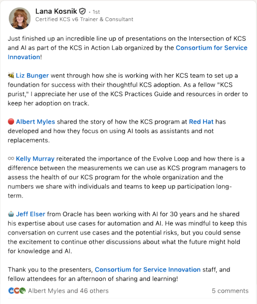Post on LinkedIn from Lana about her takeaways