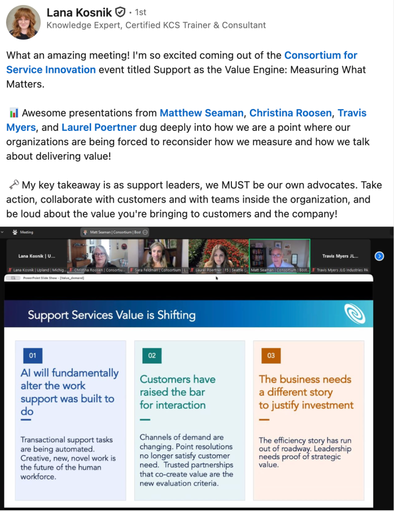 Lana LinkedIn post of Measuring What Matters virtual event.
